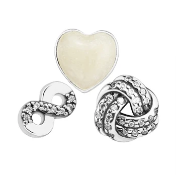 Uendelig Kærlighed Petites Pack Charms 925 Sterling Sølv Smykker, Kvinder Perler til gør det selv-Flydende Medaljon Halskæder
