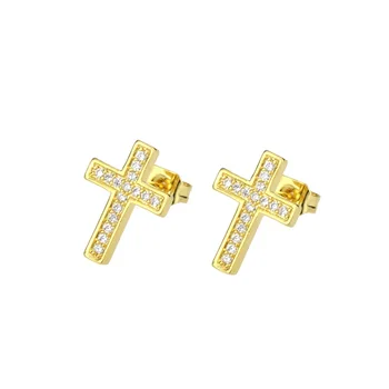 Nyt design, guld kobber hvid cubic zirconia lille kors øreringe halskæde til kvinder, jubilæum part, enkle smykker sæt gaver