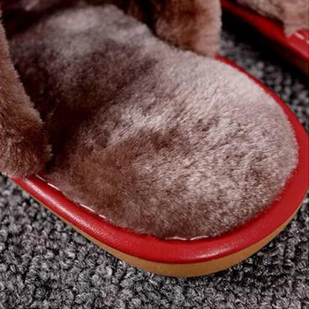Kvinder Slipper for vinter fashion læder sko til indendørs brug plus størrelse 44 læder Vandtæt hjem Pels Tøfler 2020 nye ankomst