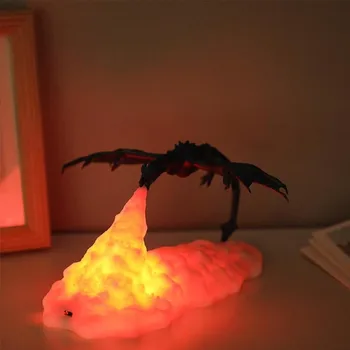 3d Printet Brand Vejrtrækning Dragon Form Lampe Nat Lys For Børne Værelse, Soveværelse Dyr Dekoration Genopladelige Humør Bløde Lys