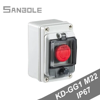 M22 Udendørs Vandtæt IP67-Push Button Switch Box nødstop Distribution Red 10A Skrue Installation