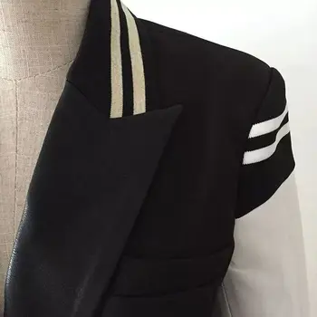 Ny Mode 2020 Elegant Blazer Varsity Jakke Kvinder Læder Sleeve Patchwork Lion Knapper Blazer