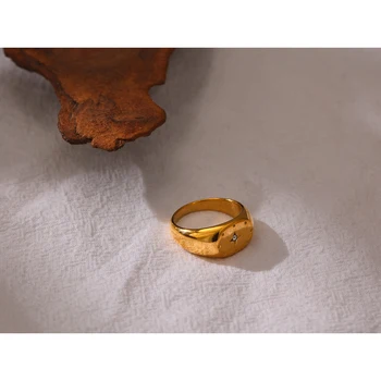 Yhpup 2021 Rustfrit Stål North Star Ring Erklæring Guld Farve Metal Trendy Ring Smykker til Kvinder Tekstur Anillos Mujer Ny