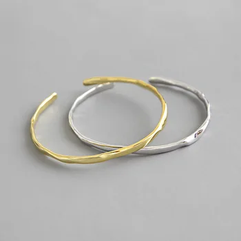 LouLeur 925 Sterling Sølv Åbne Bangles Guld Sølv Farve Uregelmæssige Armbånd Gaver til kæresten Kvinder Armbånd Smykker