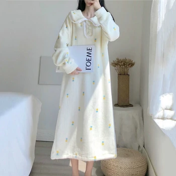 Nightgowns Kvinder Nye Koreanske Stilfulde Sød Koral Velvet Kawaii Foråret Løs Blød Friske Lang Dame Homewear Oversize Gravid Kjole
