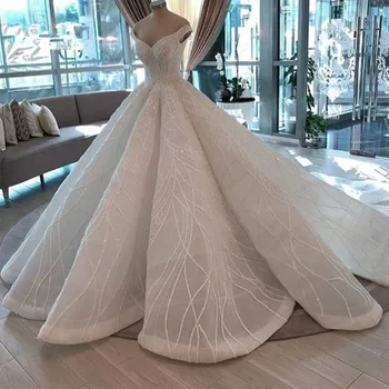 Saudi-Arabisk Beaded Blonder Brudekjoler 2020 Mariage Puffy Bold Kjoler Crystal Forgyldt Luksus Dubai Brude Kjoler