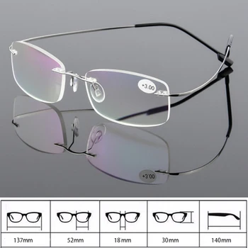 Nye Ultralette Læsning Briller Kvinder Mænd Uindfattede Presbyopic Briller Rektangulære Briller Unisex Mode Diopter +1,0 til +4.0