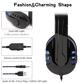 Gaming Headset-Bas, Stereo-Hovedtelefoner med Kabel Med Mic Tablet PC Bærbare Headset Auriculares 3,5 mm Adapter Kabel Til PS4 X-Box
