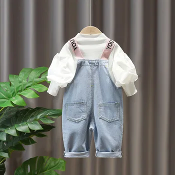 Piger, af Denim Overalls til Børn s Tøj Baby Tæve Fashionable To-piece Suit 2020 Nye Efterår 2 Stykker Sæt