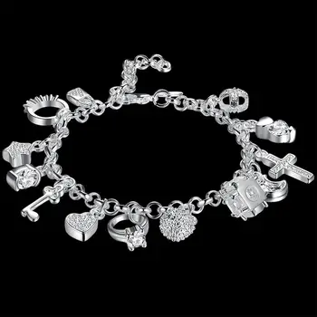 Sølv 925 Smykker Stjernede Månen CZ øreringe, Mode Smykker Cross Kæde Armbånd 20cm For Kvinder Gave