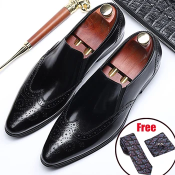 Ægte læder Mænd brogue Business Bryllup banket casual sko flade sko vintage håndlavet oxford sko til mænd sort 2020