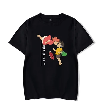 Hot Tegneserie Ponyo på Klippen T-Shirt Sort T-Shirt, Mode, Hip Hop Bomuld Mænd Kvinder Sommer t-Shirts Print-Casual-Kort i Høj Kvalitet