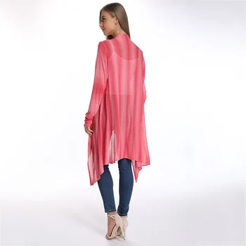 2020 Sommeren Streetwear Kvinders Cardigan-Oversized Sweater Sjal Lang Sort Stribe cardigan Elegante Linned stof Cardigan Sweater