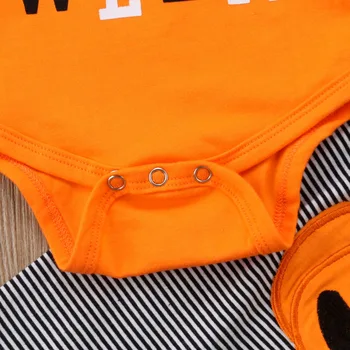 2019 Vinter Varm 3stk Baby Pige Dreng Halloween Pumpkin Orange Stribet Sparkedragt Kostume+Bukser+ Hat Fancy Tøj Sæt