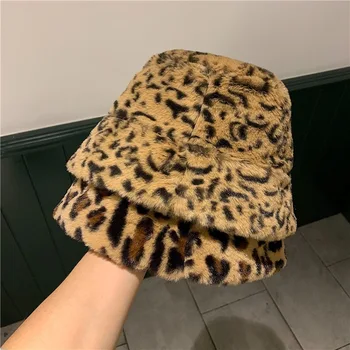 2019 Korea efterår og vinter vintage leopard plys spand cap Japansk sød og dejlig fiskeren hat varm polstret bassin cap 56-58cm