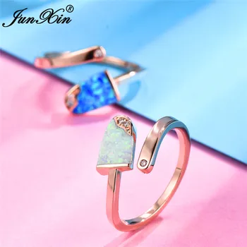 Søde Kvindelige Blad Åbne Justerbar Ring Fashion Sølv Farve, Rose Guld Vielsesringe For Kvinder Boho Blå Hvid Ild Opal Ring