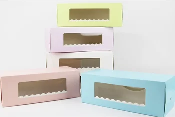5 Farver Lange Pap Bageri Box til Kage Roll Swiss Roll Kasser Cookie Kage Emballage W9273