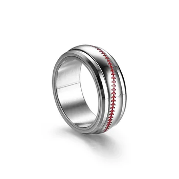 NEWBUY 8MM Rustfri Ring Til Mænd i Klassisk Baseball-Design Rød Linje Roterbar Ring Cool Mandlige Punk Style Part Smykker