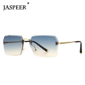 JASPEER 2021 Rektangulære Mandlige Sol Briller til Mænd-Pladsen Uindfattede Solbriller Kvinder Retro Gradient Linse UV400 Blå Brun