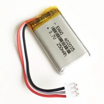 Masse 402035 3,7 V v 250mah lithium polymer Genopladeligt batteri JSO PH 2,0 mm 3pin stik Lipo celler til MP3-GPS bluetooth-headset