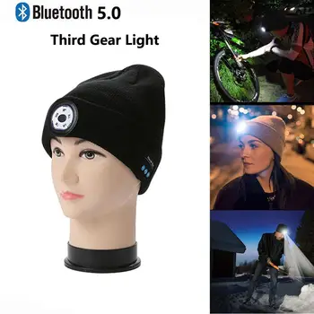 Offentlig Bluetooth Hovedtelefon Strikket Beanie Vinter Sport Kører Hat LED Lys Sweater Trådløse Stereo-Hovedtelefon-Varm Musik Cap