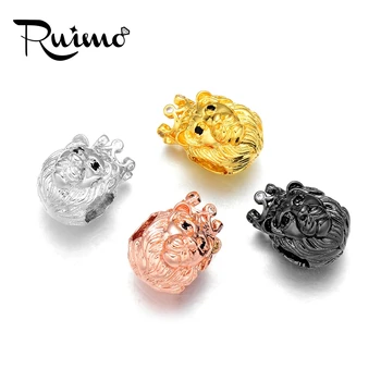 RUIMO Luksus Micro Indlæg Zircon Crown løvehoved Perler For DIY Armbånd Smykker at Gøre Guld/ hvid Guld/Sort Belægning af Metal Perle