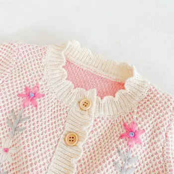 Efterår Baby Spædbarn Børn Sweater Strikket Hånd Broderet Top Coat Alle-match Cardigan lille barn pige sweater