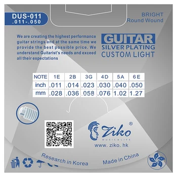 Ziko Dus Serie Akustiske Guitar Strenge Sekskant Carbon Stål Kerne Sølv Plating Sår Dus-011