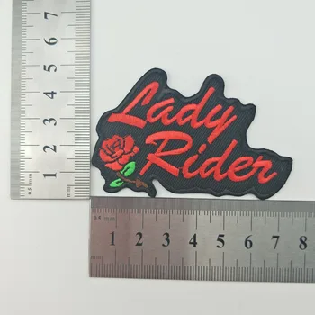 Rose Lady Rytter Logo Øko-Venlige Vest Broderet Jern På Forsiden Custom Motorcykel hat Patch Sort twill stof Gratis Fragt DIY