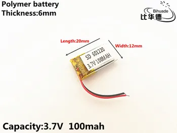 3,7 V,100mAH,601220 Polymer lithium-ion / Li-ion batteri til TOY,POWER BANK,GPS,mp3,mp4