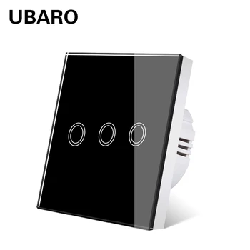 UBARO Wall Light Touch Skifte EU-Standard for Luksus Krystal Glas Panel Følsomme Interruptor Luz Ac100-240v 3 Bande 3Way-Knappen