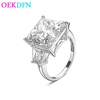 OEKDFN Store Torv 12*12 mm AAAAA+ Zircon 925 Sterling Sølv Ringe For Kvinder Bryllup Smykker Hvid Gul Blå Ædelsten Ring Gave