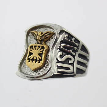 Rustfrit stål, guld og sølv forgyldt Amerikanske luftvåben signet militær ring til mænd Mænds Ring i Rustfrit Stål Punk Rock Ring
