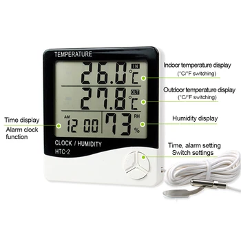 Hus Mode Digital Termometer Hygrometer HTC-2/HTC-1 Elektronisk LCD-Temperatur Luftfugtighed Meter vejrstation Indendørs