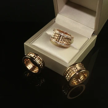 S925 sterling sølv ring keramik Cocktail gear form diamant brilliant fine guld fashion smykker ringe til par kvinder herre