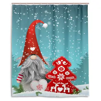Dejlig Sprite Jul Gnome Snemand Sne, Rensdyr Badeforhæng Polyester, Vandtæt, Merry Christmas Tree Røde Klokker