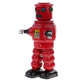 Red Wind Gå Roby Robot Clockwork Tin Toy med Centrale Collectible Gaver