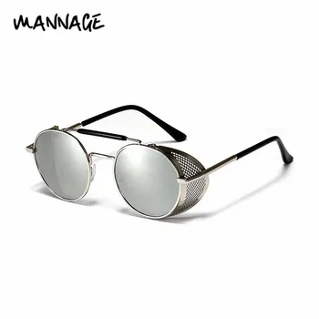 Retro Steampunk Solbriller Runde UV400 Metal Solbriller Mænd Kvinder Sommer Mode