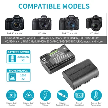 Neewer LP-E6 LP-E6N Batteri Oplader Genopladelige Batterier sæt passer på Canon 5D Mark II III IV 80D 70D og Mere