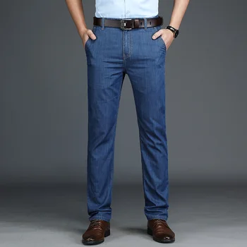 NIGRITY 2020 Forår og Sommer. Lys Blå Mænd Klassisk Fritid Jeans Grundlæggende stilarter, Lige bukser Kvalitet Plus Size 28-42