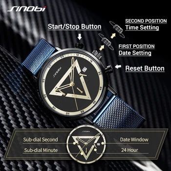 Sinobi Unikke Herre Kreative Trekant Design Mekaniske Armbåndsure Mand Kronograf Multifunktion Luksus Sports Ure Reloj Hombre