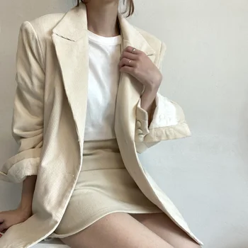 Lucyever Nye Falde 2020 Kvinders Blazere Fløjlsbukser Hak Lang Blazer Kvinde koreanske Chik Stil Grøn Full Sleeve Kvinde Tøj