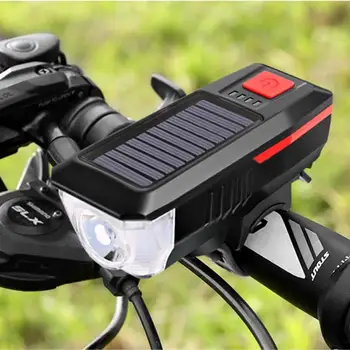 Sol - & USB-Genopladelige Cykel Cykel Forlygte Forreste Lys Vandtæt Horn Lys Cykling Cykel Lommelygte, Cykel Tilbehør