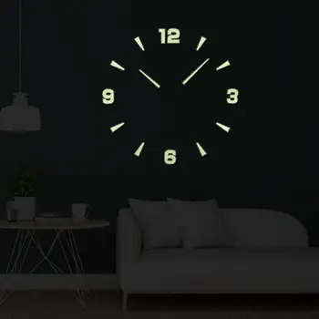 Lysende vægure Store Ur se Horloge DIY 3D Stickers Kvarts Luminou Duvar Saat Klock Moderne Mute Lysende vægur