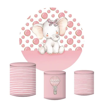 Runde cirkel baggrund baby brusebad Pink søde elefant baggrund Piger Fødselsdag dekoration slik tabel photocall