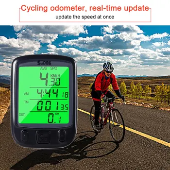 Vandtæt LCD-Display Cykling Cykel Cykel Computer Speedometer Kilometertæller med Grøn Baggrundsbelysning Hot Salg Nuværende Hastighed, Stopur