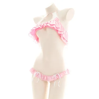 Lolita Søde Kawaii Jul Undertøj Ddlg Kvinder, Piger Pink Stuepige Outfit Micro Mini Bikini-Bh, Hofteholder Anime Cosplay Stuepige Kostume