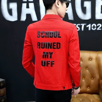 Mænd ' s denim jakke 2020 efterår og vinter rød/grå/hvid Print streetwear teenagere mænd tøj koreanske cowboy jakke hip hop pels