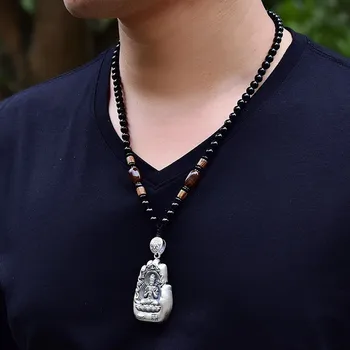 BOCAI S999 rent sølv Mand og Kvinde Halskæde natal Buddha vedhæng amuletter 12 stjernetegn otte skytshelgener hjerte sutra halskæde