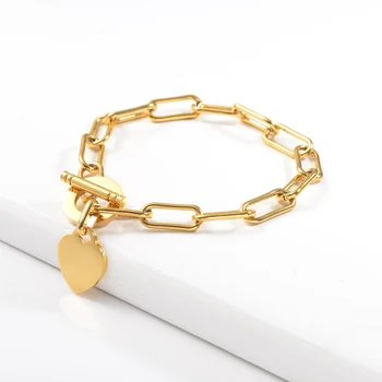 Baoyan Hjerte Armbånd Mode Justerbar 18K Plating Guld Kæde Armbånd i Rustfrit Stål Smykker Jubilæum Gave Til Kvinder